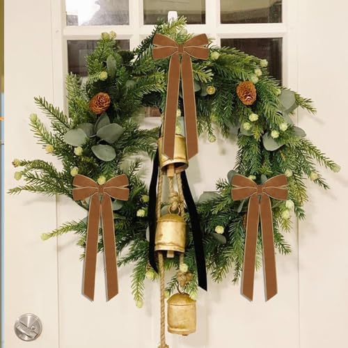 12Pcs Vintage Velvet Ribbon Bows Christmas Tree Decorations,5in x 10in Brown Xmas Ornaments for Tree Home Party Front Door Wreath Holiday Decor