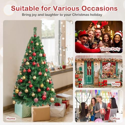 HAPPYGRILL 5FT Artificial Christmas Tree, Unlit Xmas Pine Tree, Metal Stand