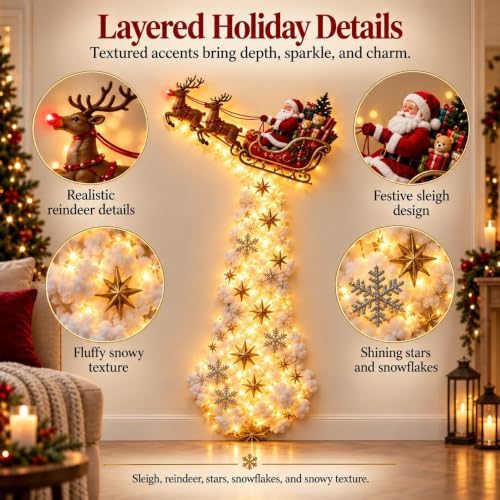 Christmas Magic Trail Wall Light, Santa Sleigh Reindeer Hanging Decoration