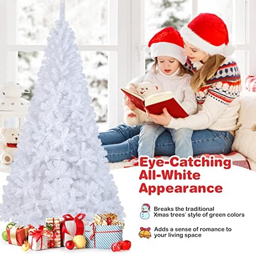 8Ft Artificial White Christmas Tree, Pine Tree with Solid Metal Legs & Pine Needles, Ideal for Indoor & Outdoor Home, Office, Holiday Decoration