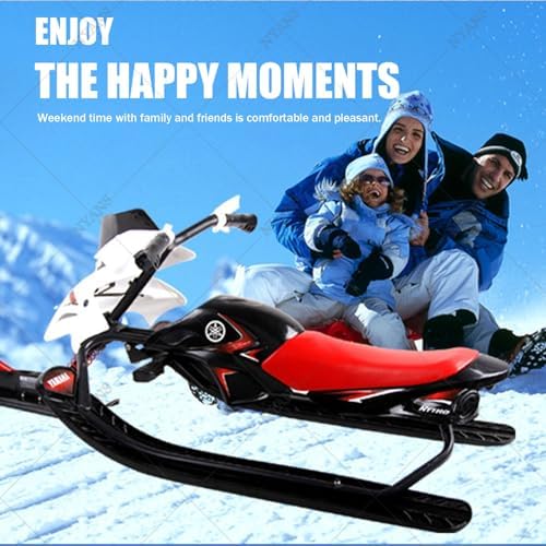 NYANS Snow Sleds,Snow Racer Sled, Ski Sled Slider Board with Steering Wheel, Retractable Pull Rope, Snowmobile Snow Bike Green