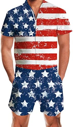 RAISEVERN Mens Romper Male Zipper Shorts Sleeve One Piece Bro Outfits