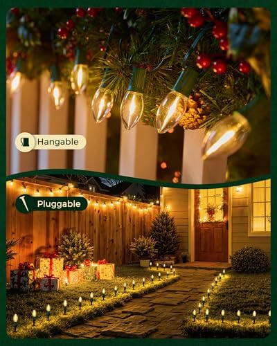 Christmas Lights Outdoor, 102.8 Ft 80 Bulbs Christmas Pathway Lights Clear