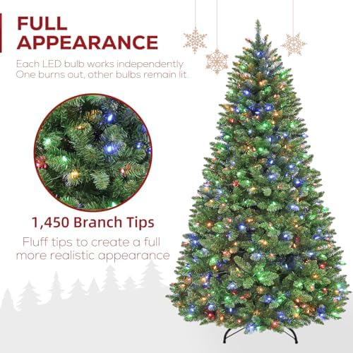 Hykolity 7.5ft Prelit Artificial Christmas Tree with Multicolor LEDs