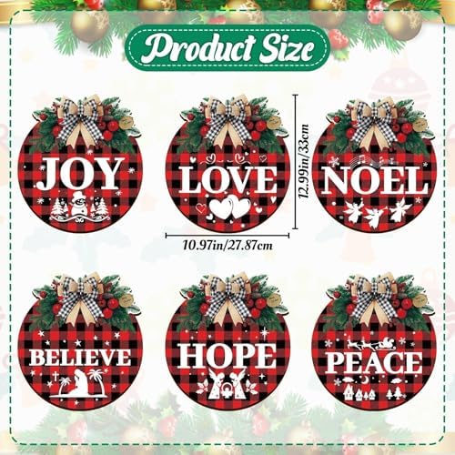 Nativity Christmas Signs, Christian Door Hanging Decor, Buffalo Plaid, 6-Pc