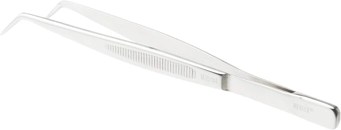 Mercer Culinary 18-8 Stainless Steel Chef Plating Tongs, Curved Fine Tip, 6-1/8 Inch