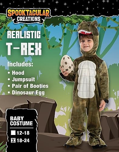 Spooktacular Creations Halloween Realistic T.rex Costume Outfit Dinosaur Jumpsuit with Egg