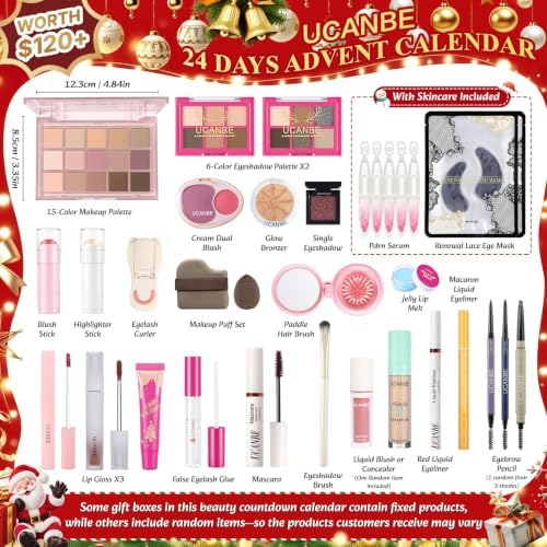 UCANBE Makeup Advent Calendar 2026, 24-Day Christmas Full-Size Makeup Gift Set for Women & Teen Girls, Luxury Cosmetic & Skincare Countdown Calendar, Xmas Holiday Beauty Surprise Make Up Gift Kit