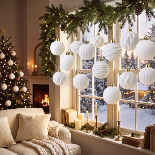 Liliful 3.15 Inch 12 Pcs Velvet Christmas Ornaments Balls, White