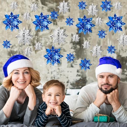 Snowflake Decorations, Paper Christmas Hanging Decor Indoor, 24-Pc