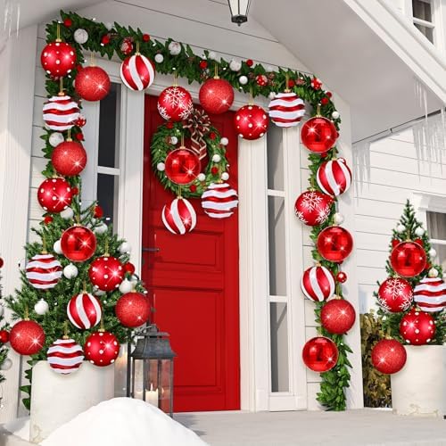 Poen 12 Pcs 6 Inch Retro Christmas Ball Ornaments Shatterproof