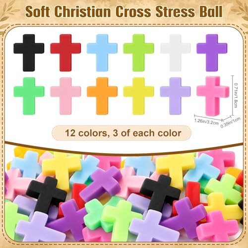 Thenshop 36 Pcs Cross Relief Favors Christian Soft Jesus 12 Colors
