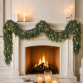 9FT Christmas Cedar Garland with Lights Prelit Pine Garland Christmas Decor (10, Green, 9FT)
