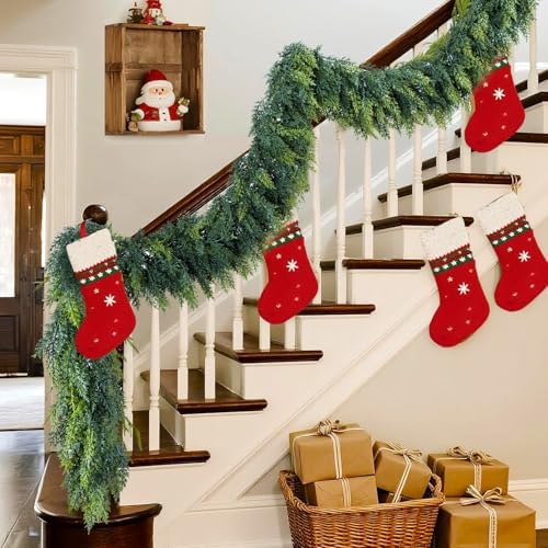 16Ft Christmas Garland,Real Touch Cedar Garland,Realistic Faux Pine Garland