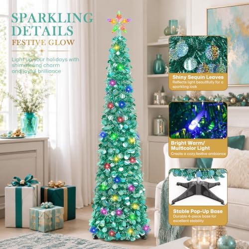 5FT Pop Up Christmas Tree with Lighted Top Star for Christmas Decorations
