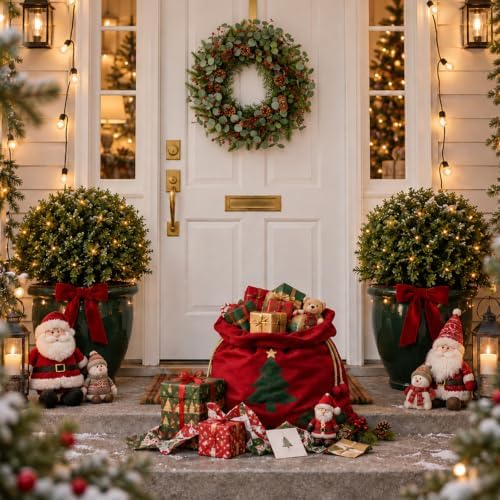 Christmas Wreath 24 Inch Christmas Wreaths for Front Door Xmas Red Berry Wreath with Green Eucalyptus Leaves Pine Cones Red Berries for Wall Window Porch Xmas Holiday Winter Decorations