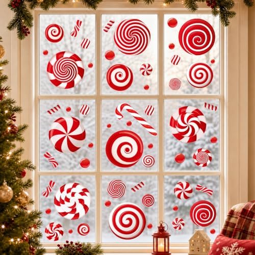 9 Sheets Christmas Window Clings Decor, Candy Cane Christmas Decorations