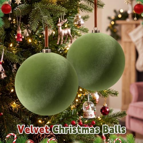 Weysat 6 Pcs 8 Inch Giant Velvet Christmas Ball Ornaments, Olive Green