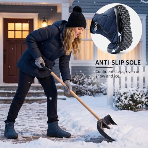 HARENCE Snow Boots for Women Winter Boot with Comfortable Warm Fur Lined Ankle Booties Outdoor Slip On Waterproof Short Boots