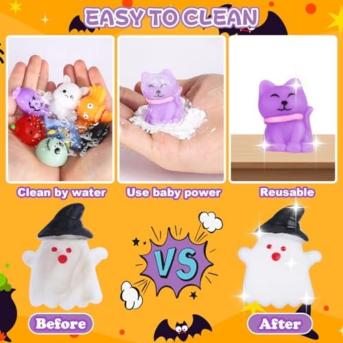 68Pcs Halloween Squishy Toys for Kids, Halloween Party Favors, Trick or Treat Goodie Bag Fillers, Kawaii Squishy Halloween Toys Gifts for Boys Girls Classroom Rewards