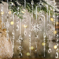 Crystal Christmas Tree Ornaments, Clear Acrylic Snowflake & Icicle, 18pcs