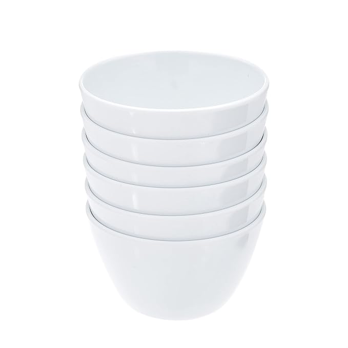 Amazon Basics Melamine Small Bowls for Sauces, Dessert, Round Serving Bowls, BPA Free, Dishwasher Safe, 8 oz, White, 6-Piece Set