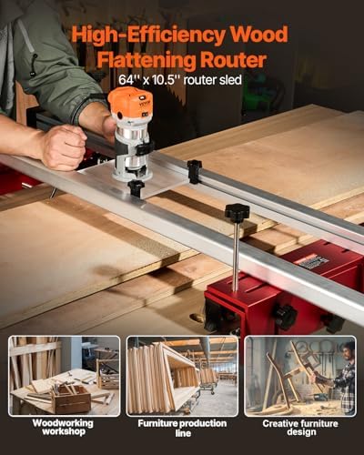 VEVOR Router Sled, 64 Inches, Trimming Planing Machine for Flattening Slabs, X & Y Axis Adjustable, DIY Woodworking Router Sled for Home Improvement Projects, Woodworking, Home DIY