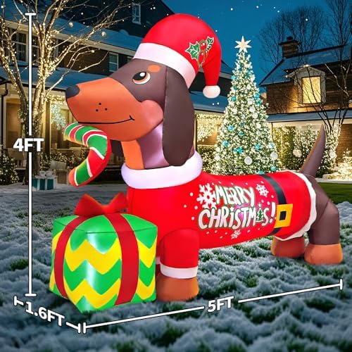 5FT Christmas Inflatables Outdoor Decorations Dog Blow Up Dachshund