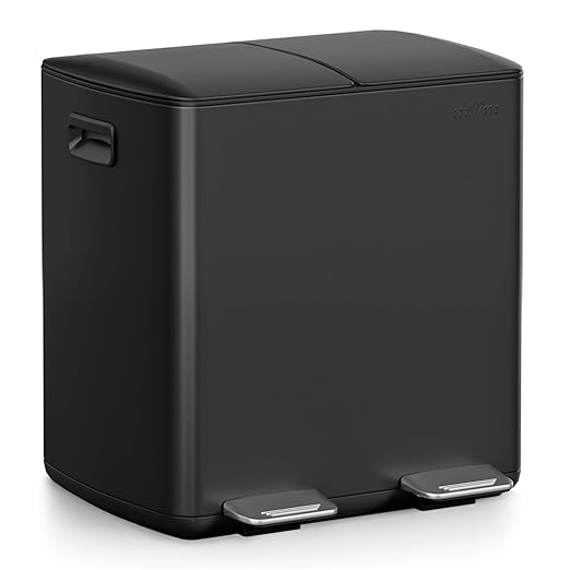 mVm Dual Trash Can, 10.6 Gal (2x5.3Gal) Wide Type Kitchen Trash Can with Thick Lids, 2 Compartment Recycling Bin Combo for Kitchen Office (Black)