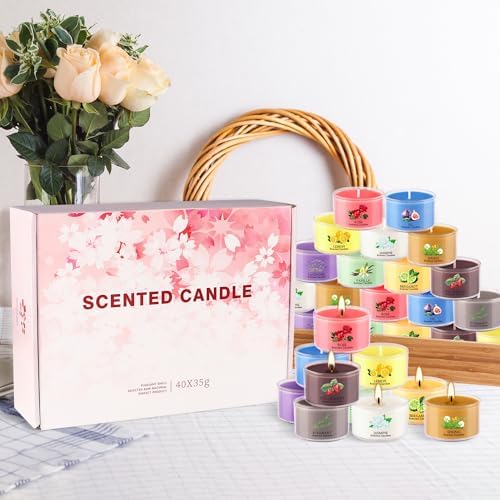 40 Pack Set of Scented Candles, Soy Wax Tea Light Candles