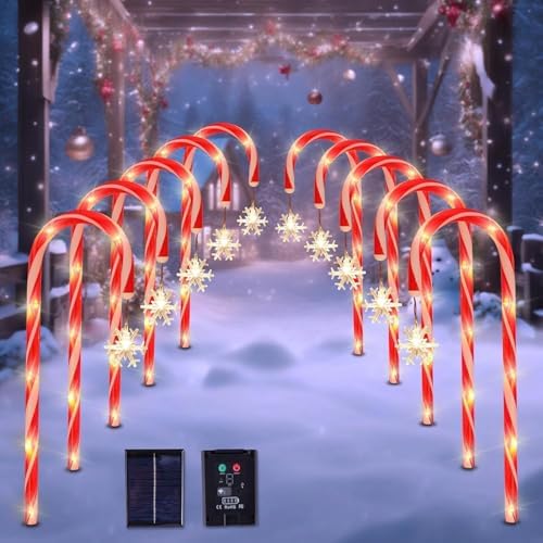10 Pack Solar Candy Cane Pathway Lights, Warm White Christmas Decor