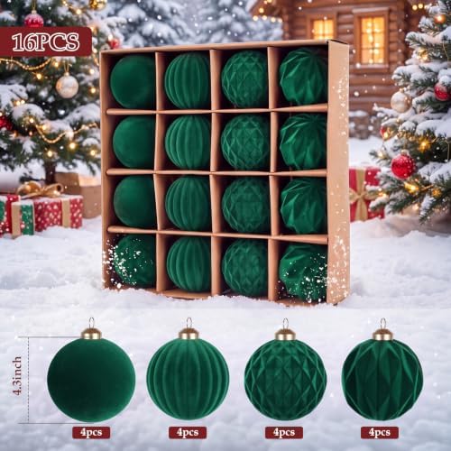 Christmas Ornaments Set Green Velvet 2.36 in Decorative Balls