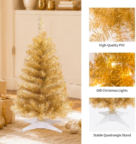 3FT Champagne Artificial Small Christmas Tree Mini Tabletop Decor