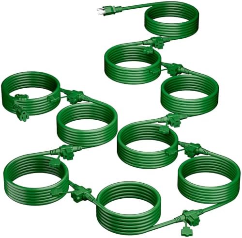 K KASONIC Outdoor Extension Cord 75 FT, Evenly Spaced 9 Outlets, Green
