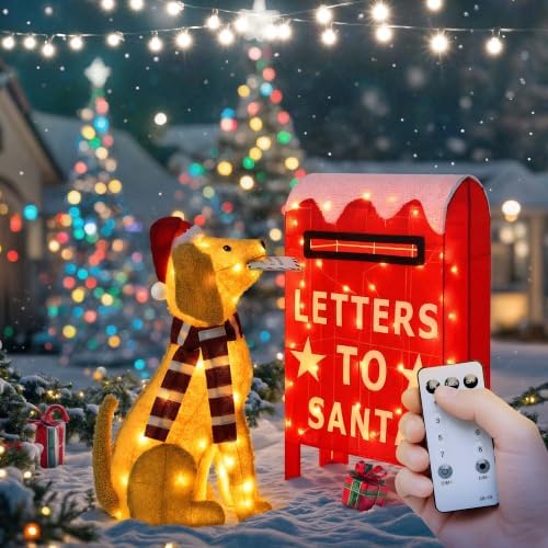 Dog & Letters to Santa Outdoor Christmas Decor with Timer&Remote Control
