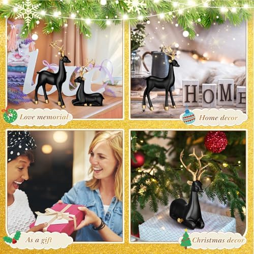 Thyle 4 Pcs Christmas Reindeer Decor Indoor Small Black Resin Deer Figurine