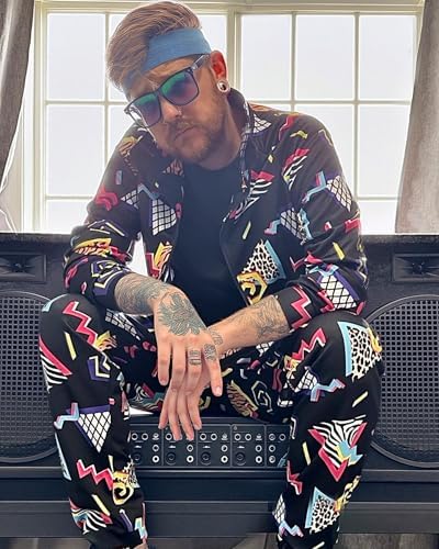 UOUA 80s Outfit for Men 90s Costumes 2 Piece Long Sleeve Track Suit Set