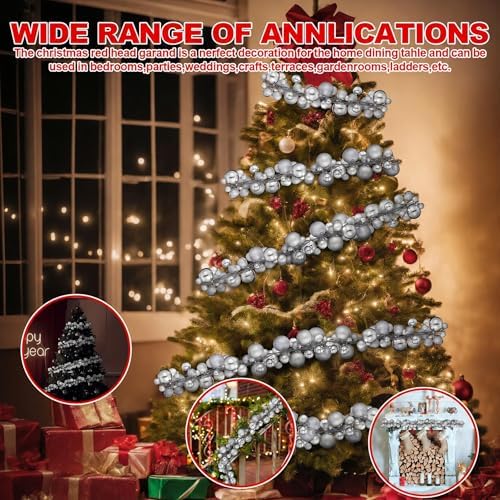 2 Pcs 6 ft Christmas Ball Ornament Garland, Mixed Silver
