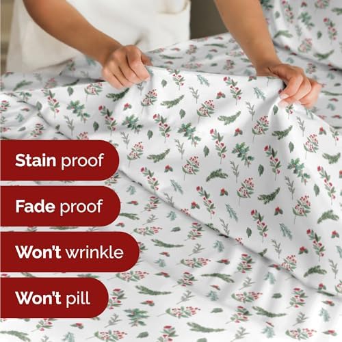 Christmas Sheet Set, Mistletoe, Holiday Xmas Bedding Set - King Size