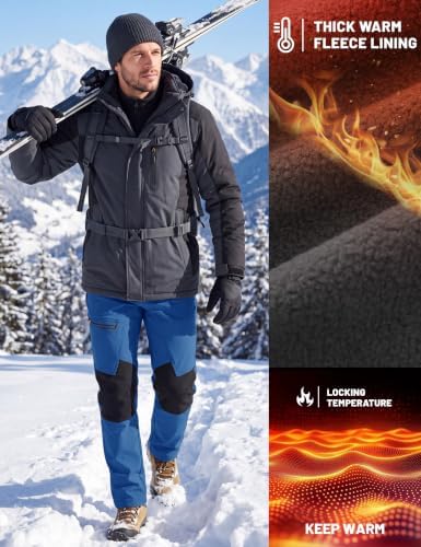 TACVASEN Men's Winter Snow Ski Pants Fleece Lined Waterproof Hiking Work