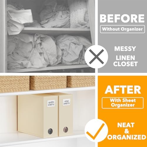 SpaceAid 2 Pack Bed Sheet Organizers and Storage, Foldable Sheet Organizer for Linen Closet, Sheets Set Folder Keeper with Window XL (Queen & King Size) Organizing Bedding Container, Beige