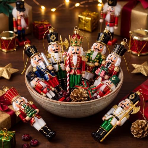 Sosation 8 Pcs Vintage Glass Christmas Nutcracker Ornaments Hand Blown