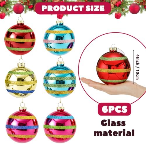 Soulchen 6 Pcs Vintage Glass Christmas Ornaments 4 Inch Retro Balls