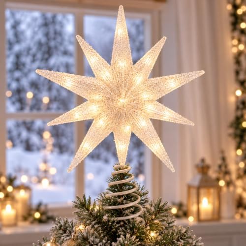 10‑Point Silver Sequins Star Christmas Tree Topper Decoration 10 Inch
