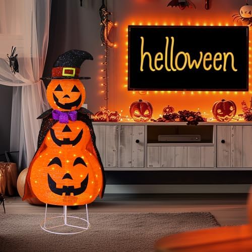 3FT Light Up Halloween Collapsible Pumpkin Decorations Outdoor with Timer