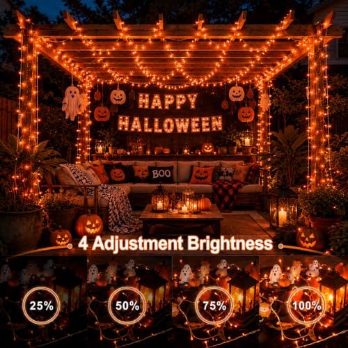 JMEXSUSS 168Ft 600 LED Halloween Lights Outdoor Orange String Lights Plug
