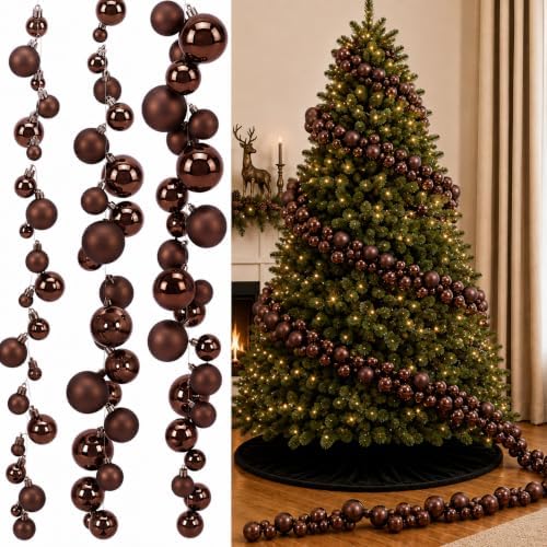 Sosation 29.5Ft Christmas Ball Ornament Garland, Brown, Glossy Matte