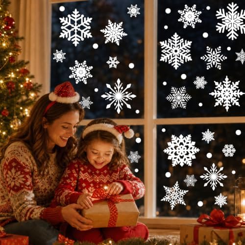 216pcs Christmas Window Clings Decorations Snowflakes Stickers Winter Decor