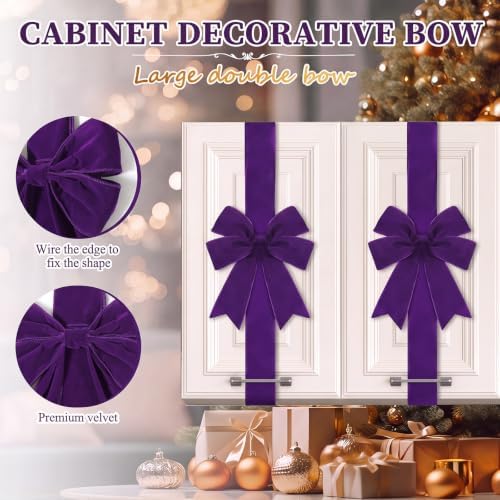 Daifunli 6 Pcs Purple Velvet Christmas Cabinet Bows Ribbons for Kitchen