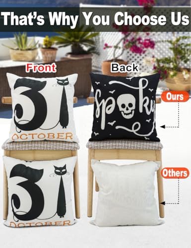 Halloween Decorations Set Of 4 Double-Sided Print Pillow Covers 16" x 16", with 8 Cute Halloween Decor Patterns, Elegant Invisible Zipper, Soft Linen Throw Pillow Covers for Outdoor & Indoor Use